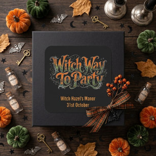 Hexenparty im Vintage-Orange-Look Jack Botanicals Quadratischer Aufkleber