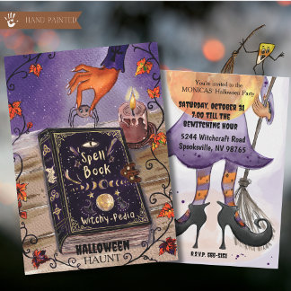 Hexenpedia Halloween-Party-Einladung -Zauberbuch Einladung