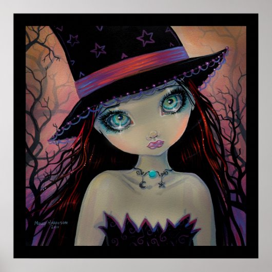 Hexenplakat mit leuchtenden Augen Fantasy-Kunst Poster (Vorne)