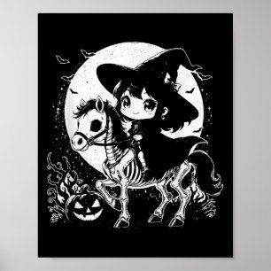 Hexenreitpferd Skelett Niedliches Spooky Halloween Poster