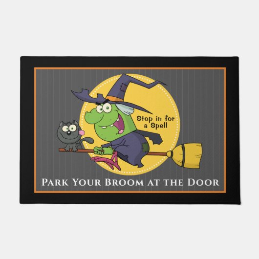 Hexenriding Broomstick, graue Katze Halloween Fußmatte (Vorderseite)