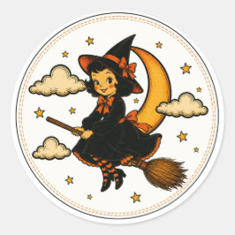Hexenritt auf Besen Halloween im Vintage-Stil Runder Aufkleber