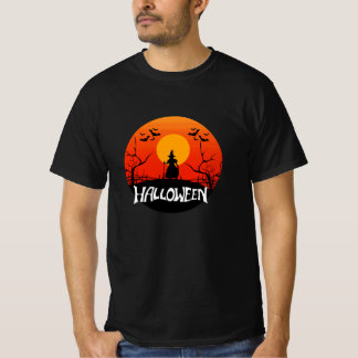 Hexensilhouette Orange Sonnenuntergang Mond Hallow T-Shirt
