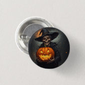 Hexenskelett mit leuchtendem Kürbis Halloween 🎃 Button (Vorne & Hinten)