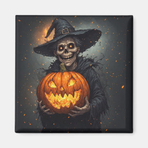 Hexenskelett mit leuchtendem Kürbis Halloween 🎃 Magnet