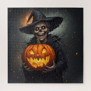 Hexenskelett mit leuchtendem Kürbis Halloween 🎃 Puzzle