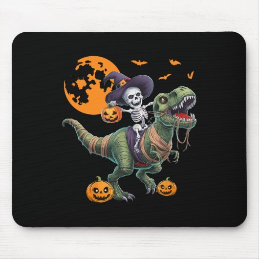 Hexenskelett reitet auf Dinosaurier T Rex Hallowee Mousepad (Vorne)