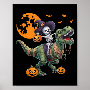 Hexenskelett reitet auf Dinosaurier T Rex Hallowee Poster