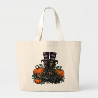 Hexenstiefel und Kürbis Halloween-Tasche Jumbo Stoffbeutel