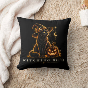 Hexenstunde schwarze Katze Halloween Hexe Kissen