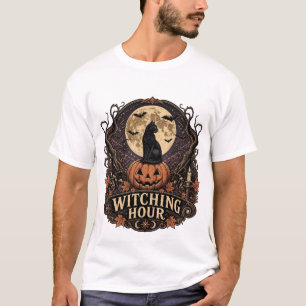 Hexenstunde Schwarze Katze Halloween T-Shirt – Vin