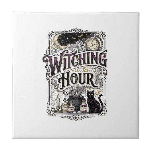 Hexenstunde Vintage Gravur Hexen Design_1 Fliese (Vorderseite)