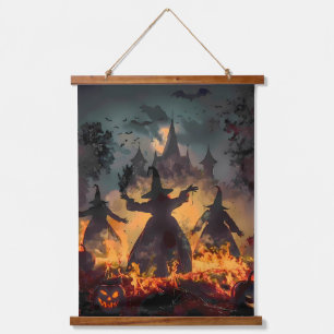 Hexenstunden-Ritual – Feuertanz der drei Schwester Wandteppich Mit Holzrahmen