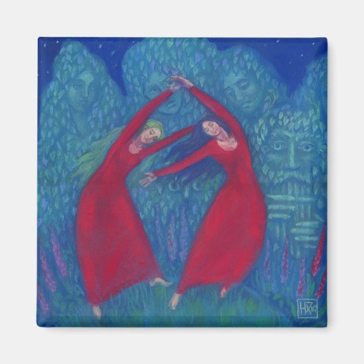 Hexentanz, pastellfarbene Malerei, Fantasiekunst Magnet (Vorne)