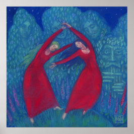 Hexentanz, pastellfarbene Malerei, Fantasiekunst Poster