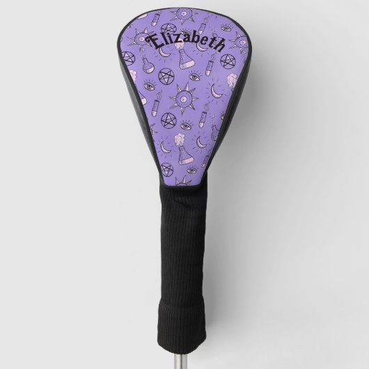 Hexentränke Lila Alchemy-Muster Name Golf Headcover (Vorderseite)