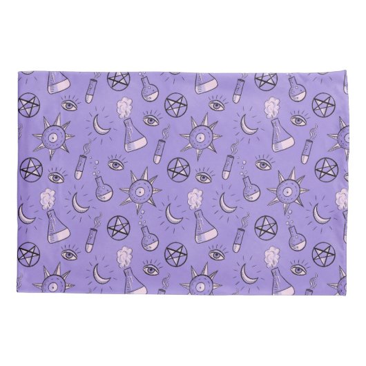 Hexentränke Lila Alchemy Pattern Halloween Kissenbezug (Rückseite)