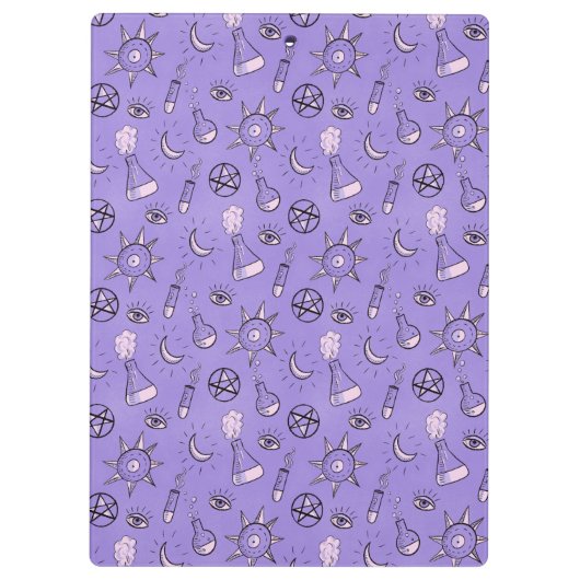 Hexentränke Lila Alchemy Pattern Halloween Klemmbrett (Rückseite)