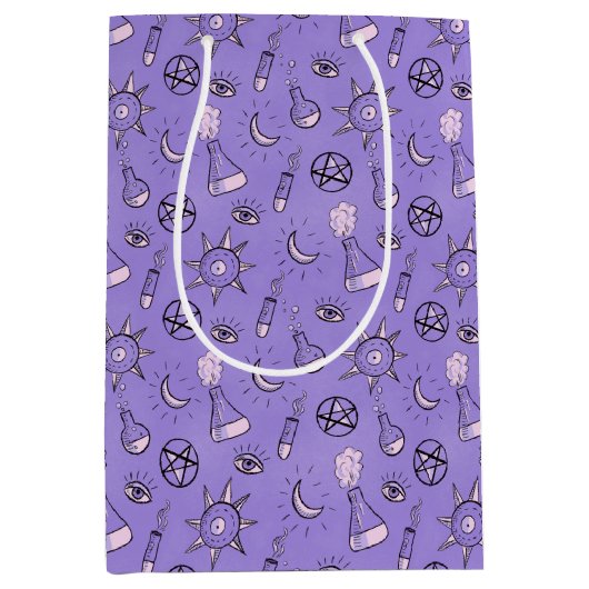 Hexentränke Lila Alchemy Pattern Halloween Mittlere Geschenktüte (Vorderseite)