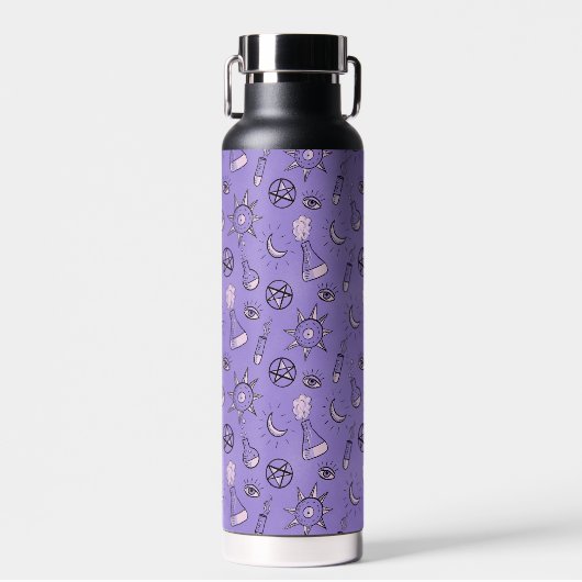Hexentränke Lila Alchemy Pattern Halloween Trinkflasche (Vorne)