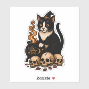 Hexenvertrauter – Smoking Cat und Kessel Aufkleber