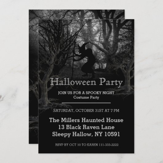Hexenwald-Halloween-Party Einladung (Vorne/Hinten)