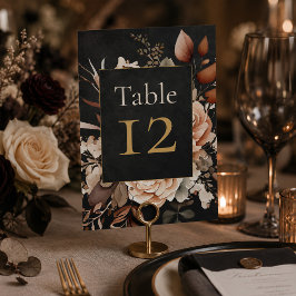 Hexenwald Schwarze Florale Hochzeit Tischnummer