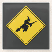 Hexenwarnung Halloween Glasuntersetzer (Vorderseite)