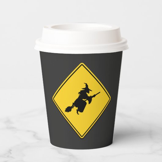 Hexenwarnung Halloween Pappbecher (Rückseite)