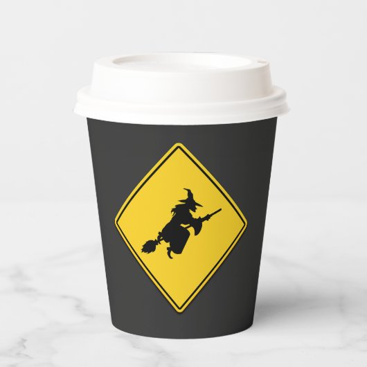 Hexenwarnung Halloween Pappbecher (Vorderseite)