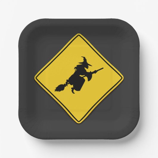 Hexenwarnung Halloween Pappteller (Vorderseite)