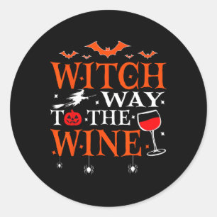 Hexenweg bis zum weintrinkenden Halloween-Funny Runder Aufkleber
