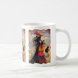 Hexenweg Halloween Hexe und Katze Fantasy-Kunst Kaffeetasse