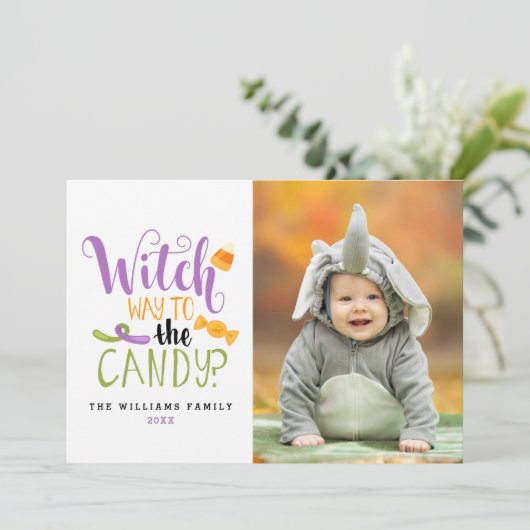 Hexenweg zu den kandy Halloween Foto Cards Karte (Stehend Vorderseite)