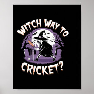 Hexenweg zum Cricket Lustiges Halloween Sport Cric Poster