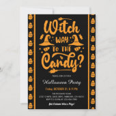 Hexenweg zum Halloween-Party mit Süßigkeiten Einladung (Vorderseite)