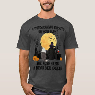 Hexenwein und gebackener Collie Hund Funny Hallowe T-Shirt