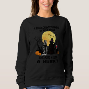 Hexenwein und sibirischer Husky-Hund Halloween-Kos Sweatshirt