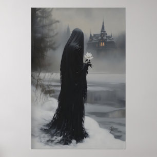 Hexenwitwe wacht am gefrorenen See Gothic Poster