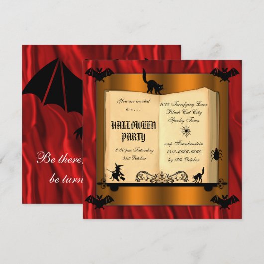 Hexenzauberbuch Halloween Einladung (Vorne/Hinten)