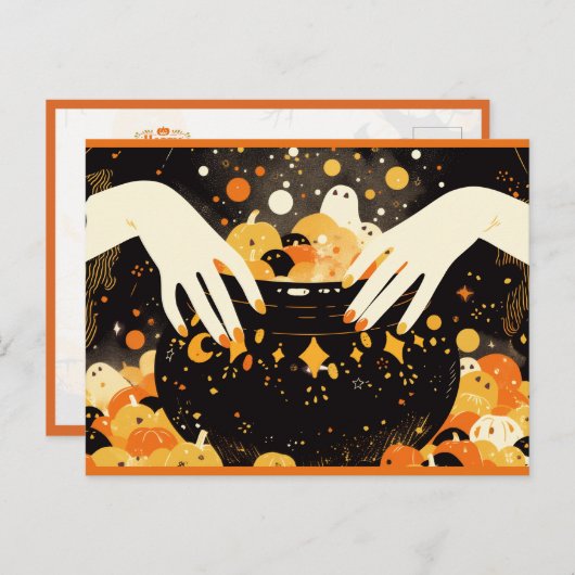 Hexenzauberei im Halloween-Kauldron Postkarte (Vorne/Hinten)