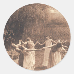 Hexenzirkel Vintage Frauen tanzen Runder Aufkleber