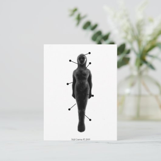 Hexerei: Button-Poppet-Puppe-weiblich Postkarte (Stehend Vorderseite)