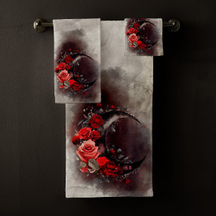 Hexerei Crescent Moon mit gotischen Rote Rosen Badhandtuch Set