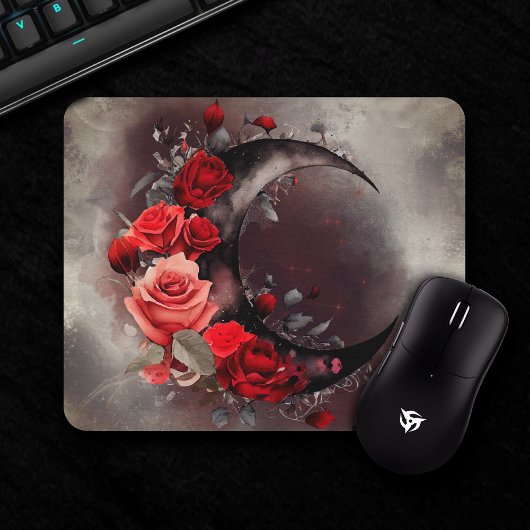 Hexerei | Crescent Moon mit gotischen Rote Rosen Mousepad