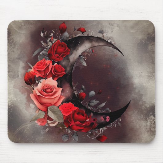 Hexerei | Crescent Moon mit gotischen Rote Rosen Mousepad (Vorne)