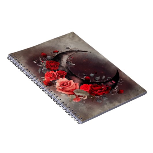Hexerei | Crescent Moon mit gotischen Rote Rosen Notizblock (Rechte Seite)