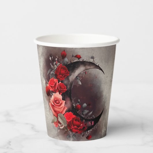 Hexerei | Crescent Moon mit gotischen Rote Rosen Pappbecher (Rückseite)