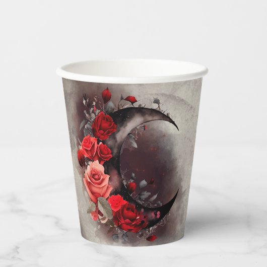 Hexerei | Crescent Moon mit gotischen Rote Rosen Pappbecher (Vorderseite)