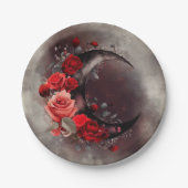 Hexerei | Crescent Moon mit gotischen Rote Rosen Pappteller (Vorderseite)